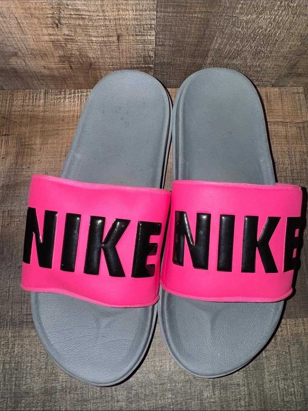 Nike Hot Pink Logo Slide Sandals with Gray Footbed-size 8